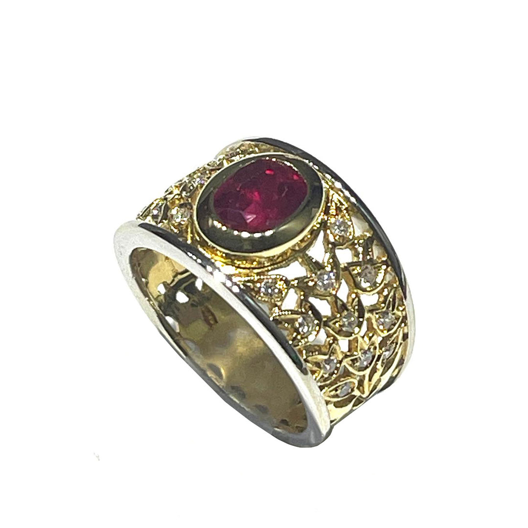 Óir Fantasy Fantasy Capodagaglia Óir Fantasy Óir agus Buí 18KT Ruby agus Diamonds