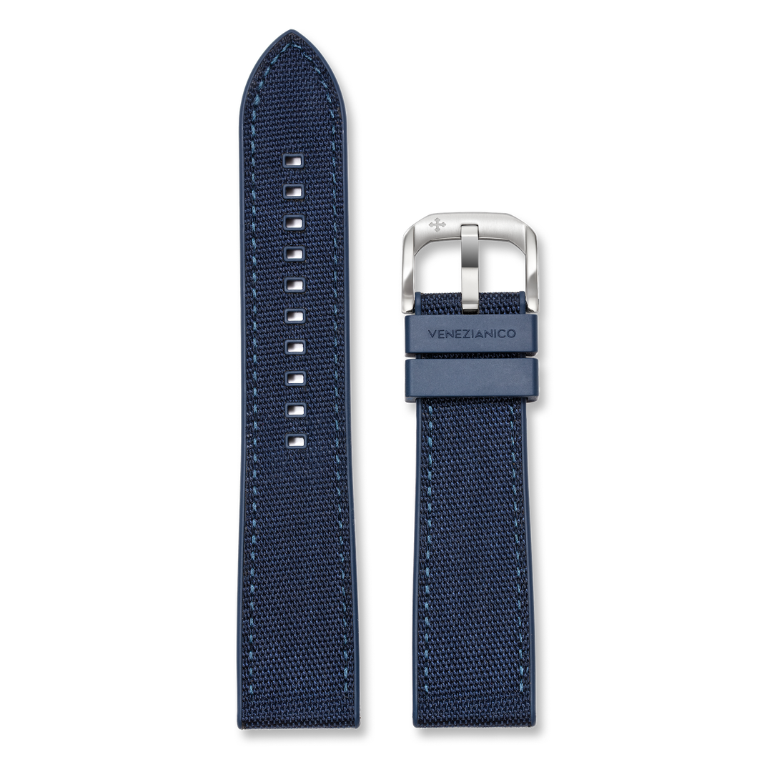 Venezianico blauwe hybride rubberen textielband 22 mm