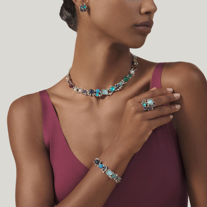 Giovanni Raspini Cocktailring Ring aus 925er Silber, Perlmutt, Amethyst und Siamit 12530