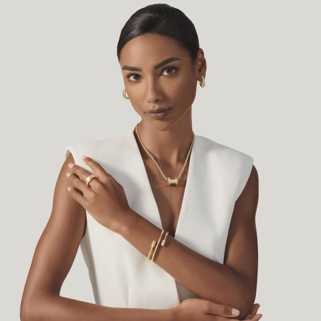 Giovanni Raspini petit collier tubigas croco collier en argent 925 plaqué or 18 carats 12541