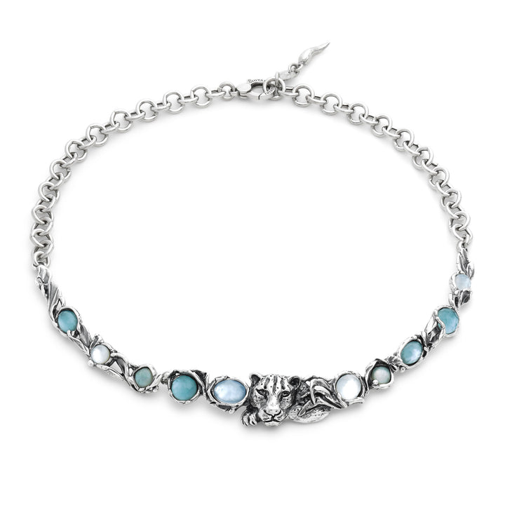 Colar Jaguar Azul Giovanni Raspini - Colar em prata 925, madrepérola, cristal de rocha e quartzo - 12680