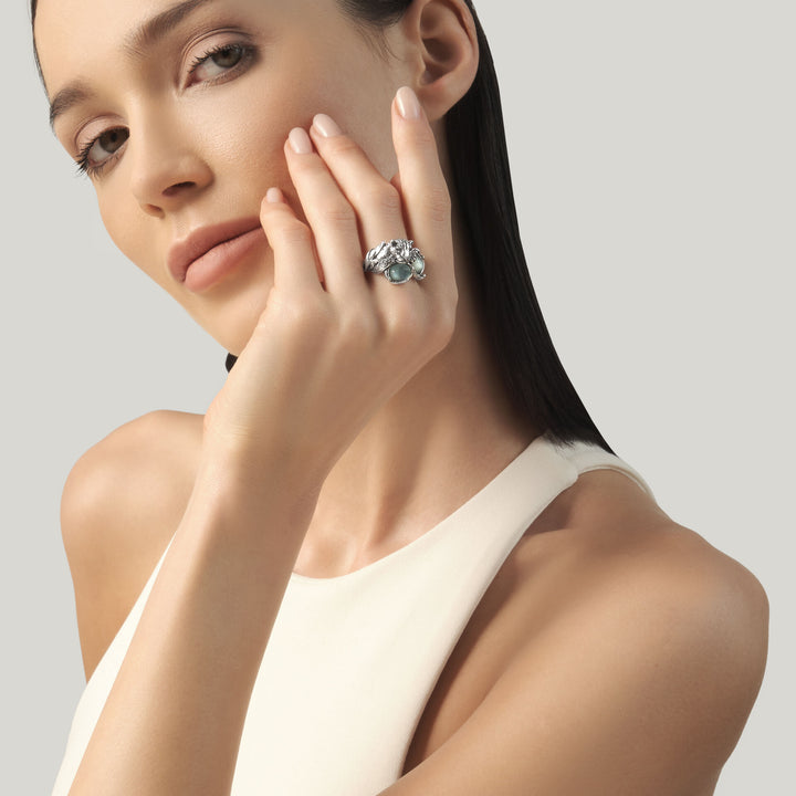 Giovanni Raspini Blue Jaguar Ring - Ring i 925 silver, pärlemor och kvarts - 12683