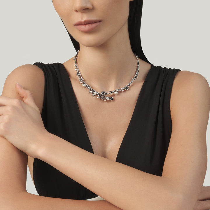 Giovanni Raspini Collana Aura - Collana in Argento 925, perle naturali e onice - 12685