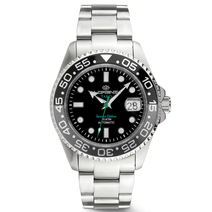 Lorenz tako 43mm clock automatic black steel 030254hh