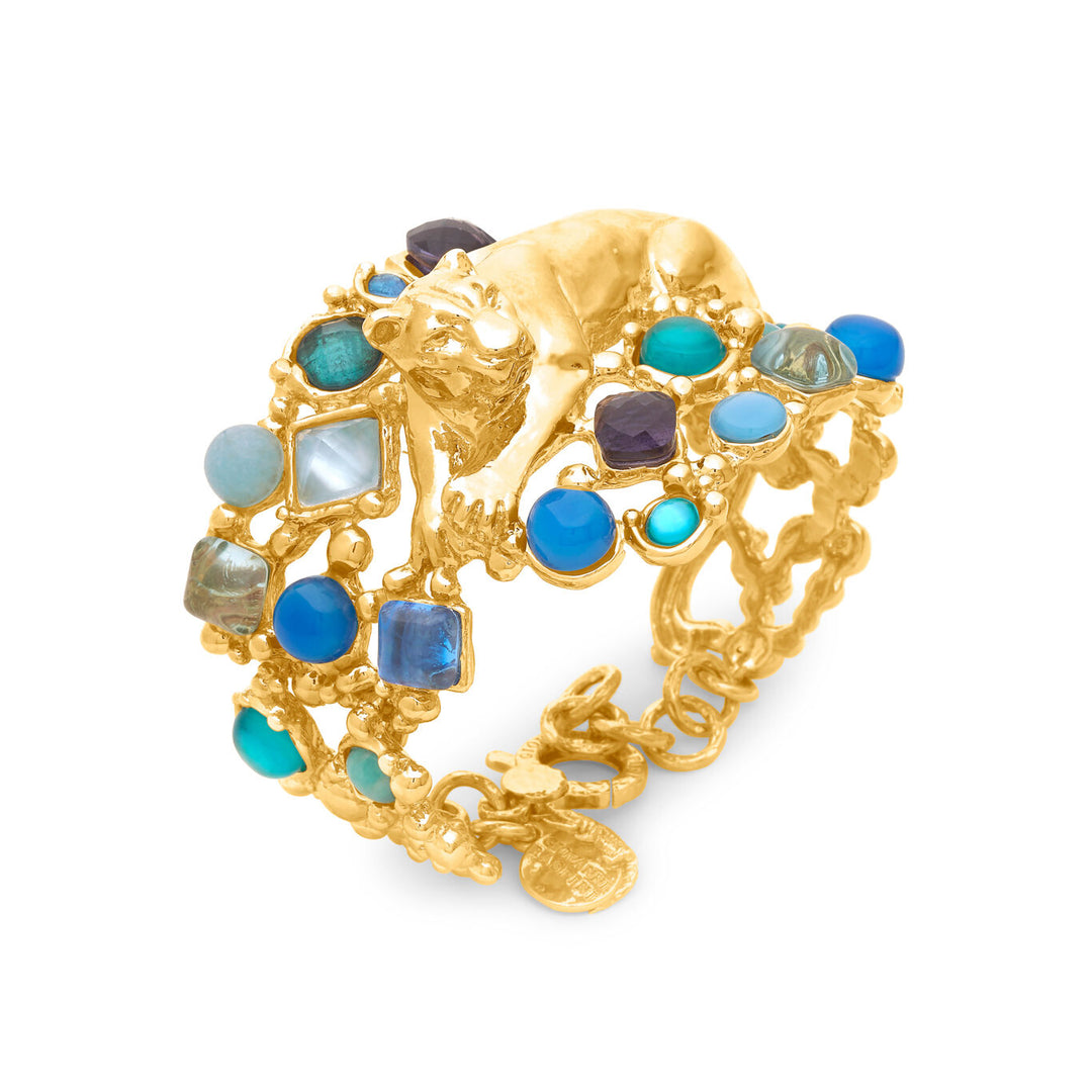 Giovanni Raspini panthère mirage bleu armbånd 18 karat guldbelagt armbånd, natursten og ædelstene N0033