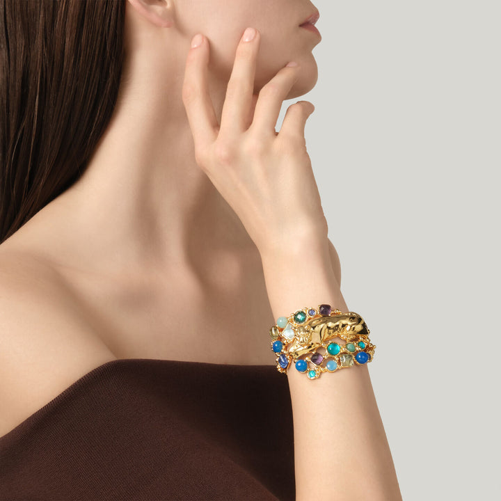Giovanni Raspini panthère mirage bleu armbånd 18 karat guldbelagt armbånd, natursten og ædelstene N0033
