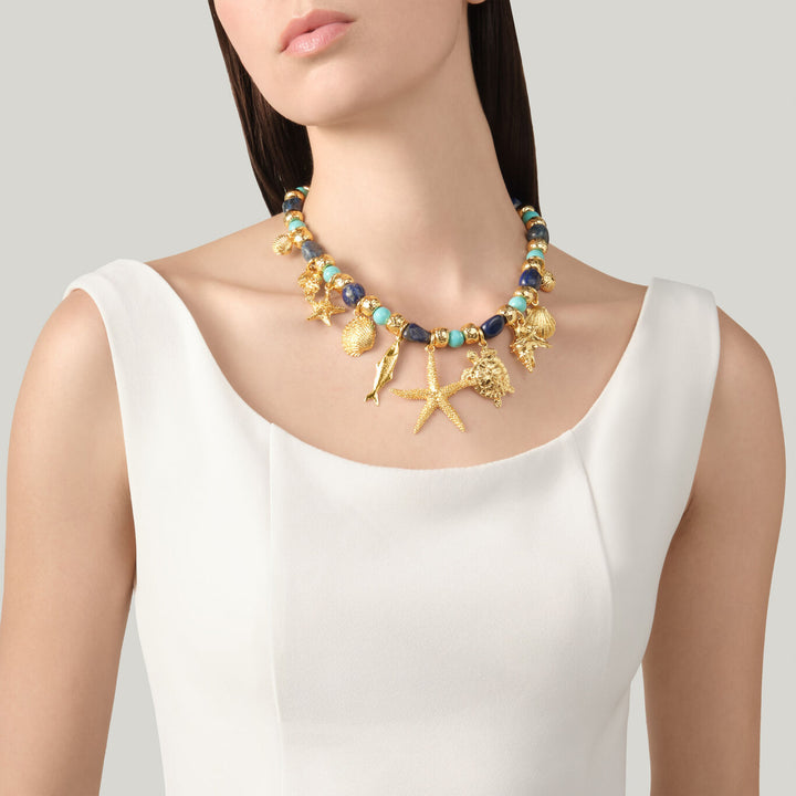 Collier Giovanni Raspini grand bleu Collier plaqué or 18 carats avec lapis lazuli et aulite N0070