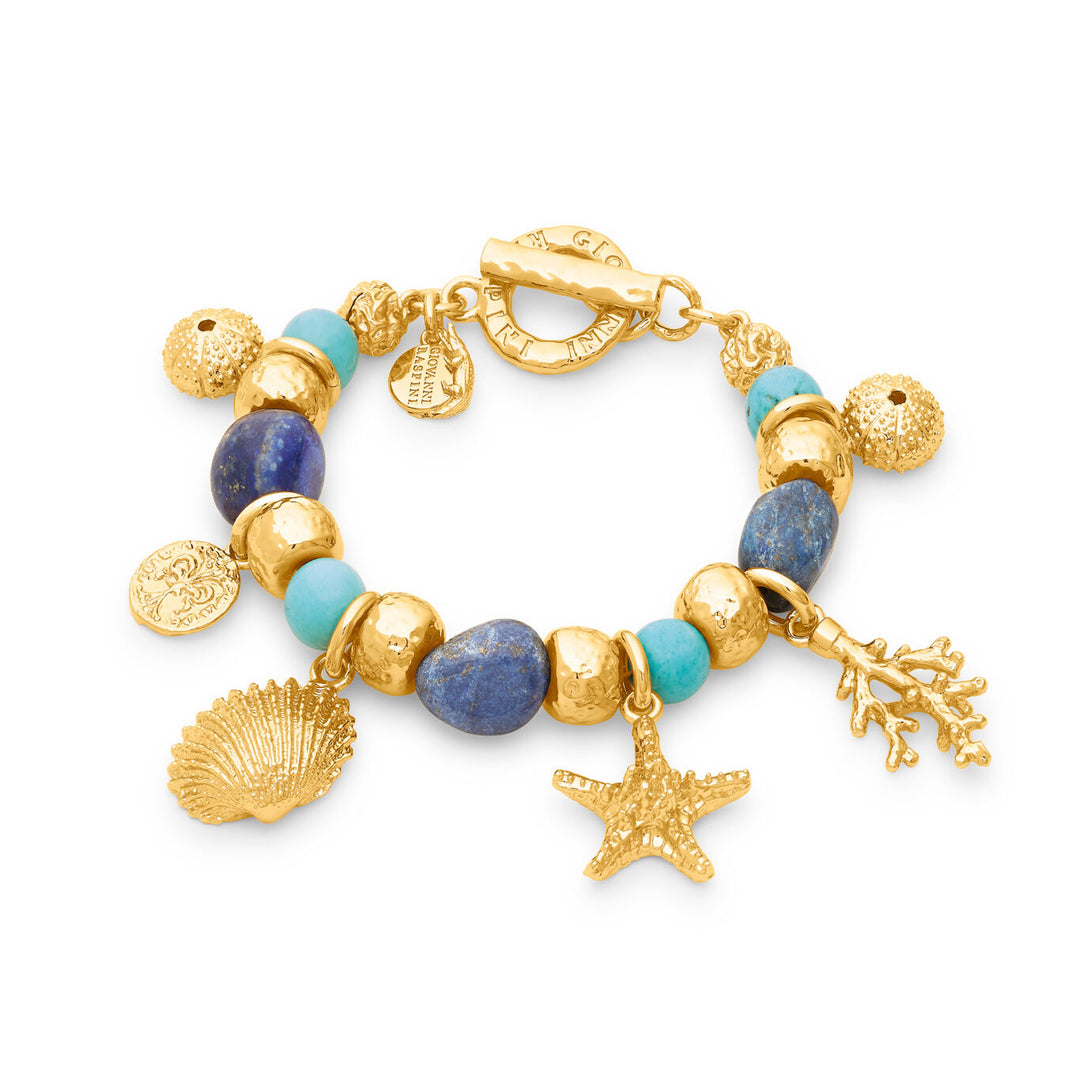 Bracelet Giovanni Raspini grand bleu Bracelet plaqué or 18 carats avec lapis lazuli et aulite N0071