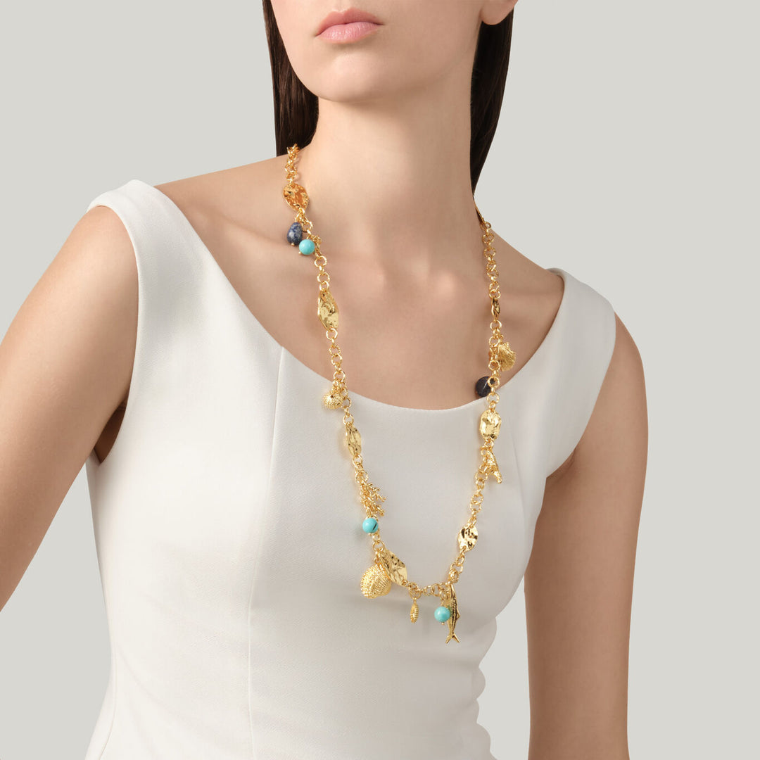 Collier long grand bleu Giovanni Raspini Collier plaqué or 18 carats avec lapis lazuli et aulite N0072