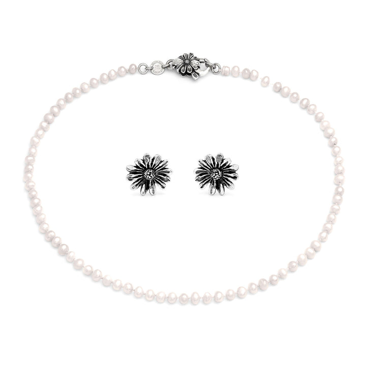 Giovanni Raspini engastado margaritas Collar y pendientes en plata 925 y perlas naturales X01609