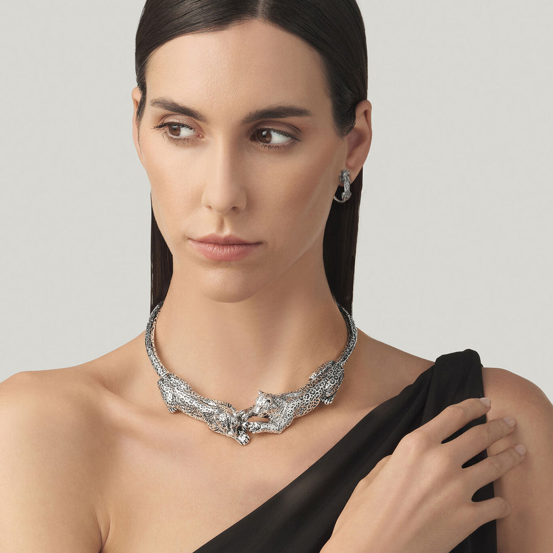 Giovanni Raspini conjunto leopardos Collar y pendientes en Plata 925 X01621