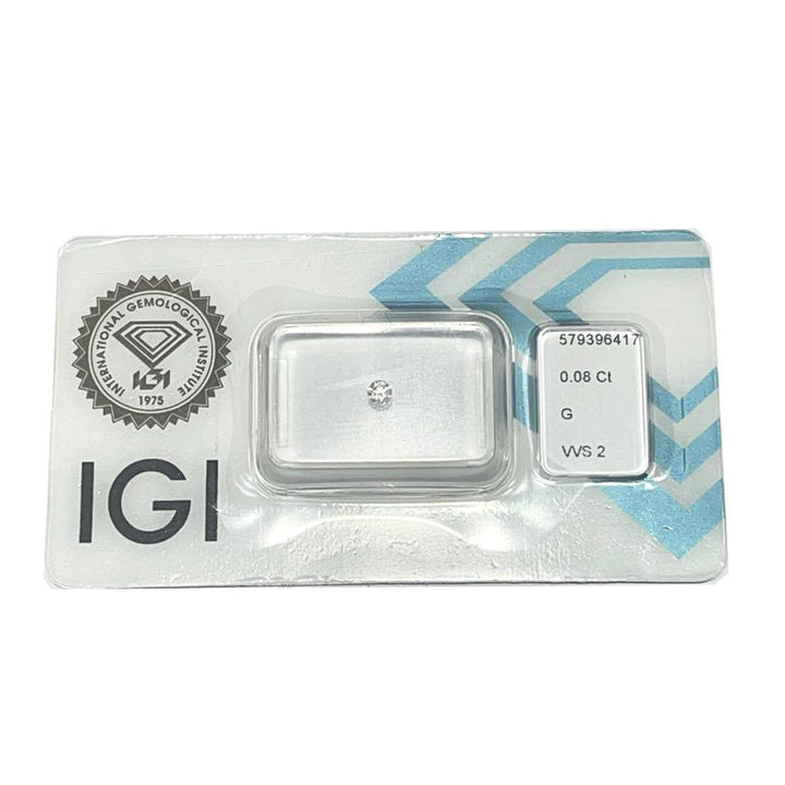 IGI डायमंड ब्लिस्टर पैकिंग सर्टिफिकेट ब्राइट कट 0.08ct कलर G प्योरिटी VVS 2