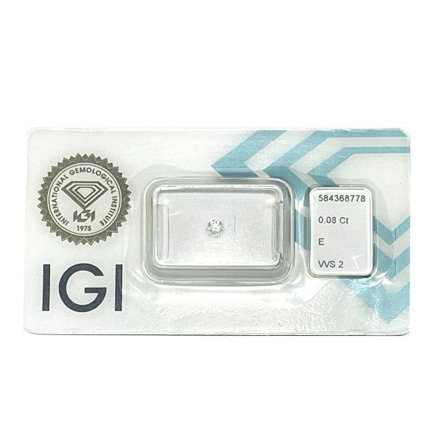 IGI डायमंड ब्लिस्टर पैकिंग सर्टिफिकेट ब्राइट कट 0.08ct कलर ई प्योरिटी VVS 2