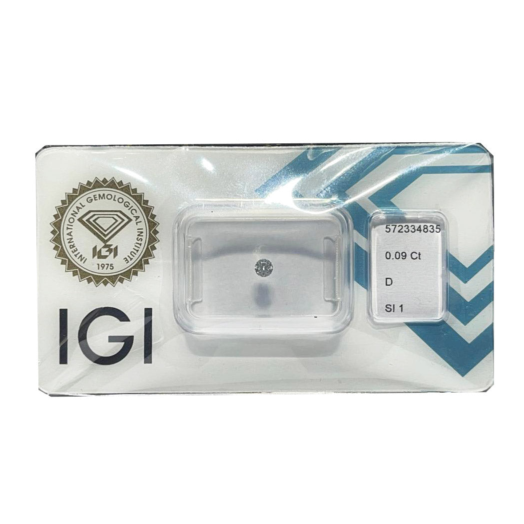 IGI 钻石水泡证书闪亮切割 0.09ct 颜色 D 纯度 SI 1