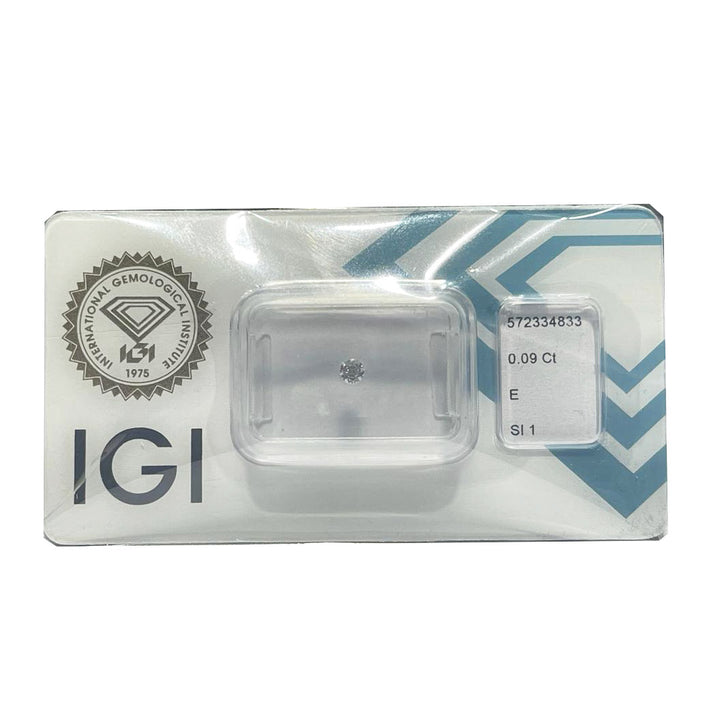IGI diamante in blister certificato taglio brillante 0,09ct colore E purezza SI 1