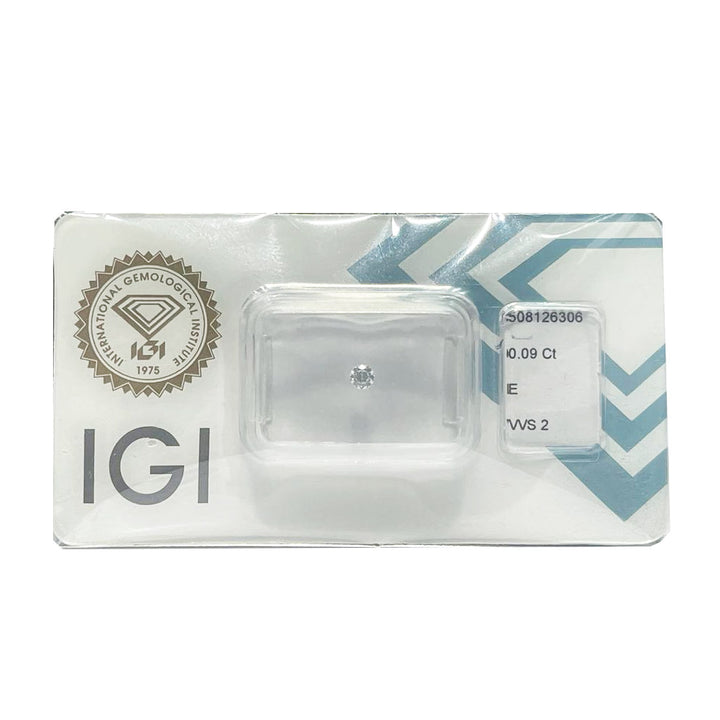 IGI डायमंड ब्लिस्टर पैकिंग सर्टिफिकेट ब्राइट कट 0.09ct कलर ई प्योरिटी VVS 2