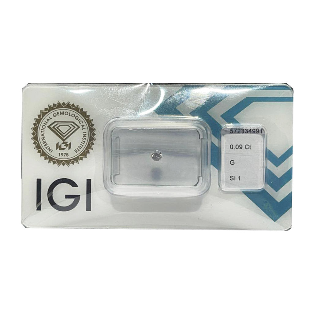 IGI 钻石水泡证书闪亮切割 0.09ct 颜色 G 纯度 SI 2