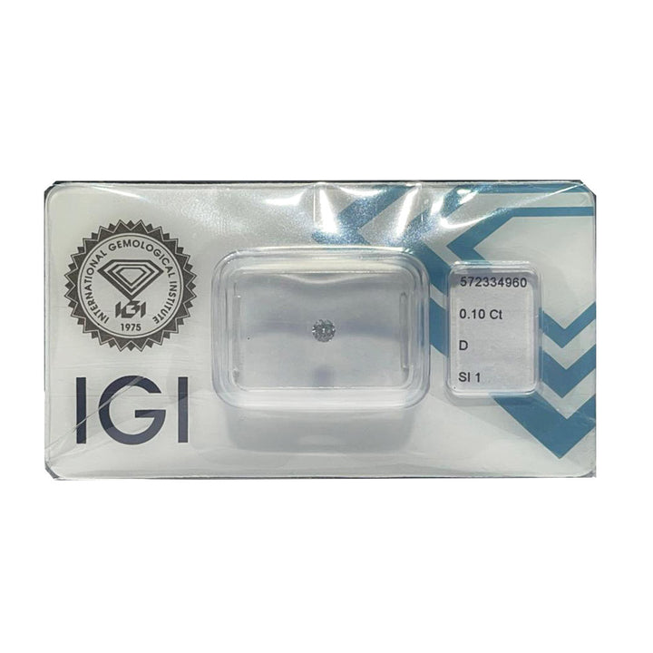IGI 钻石水泡证书明亮切割 0.10ct 颜色 D 纯度 SI 1