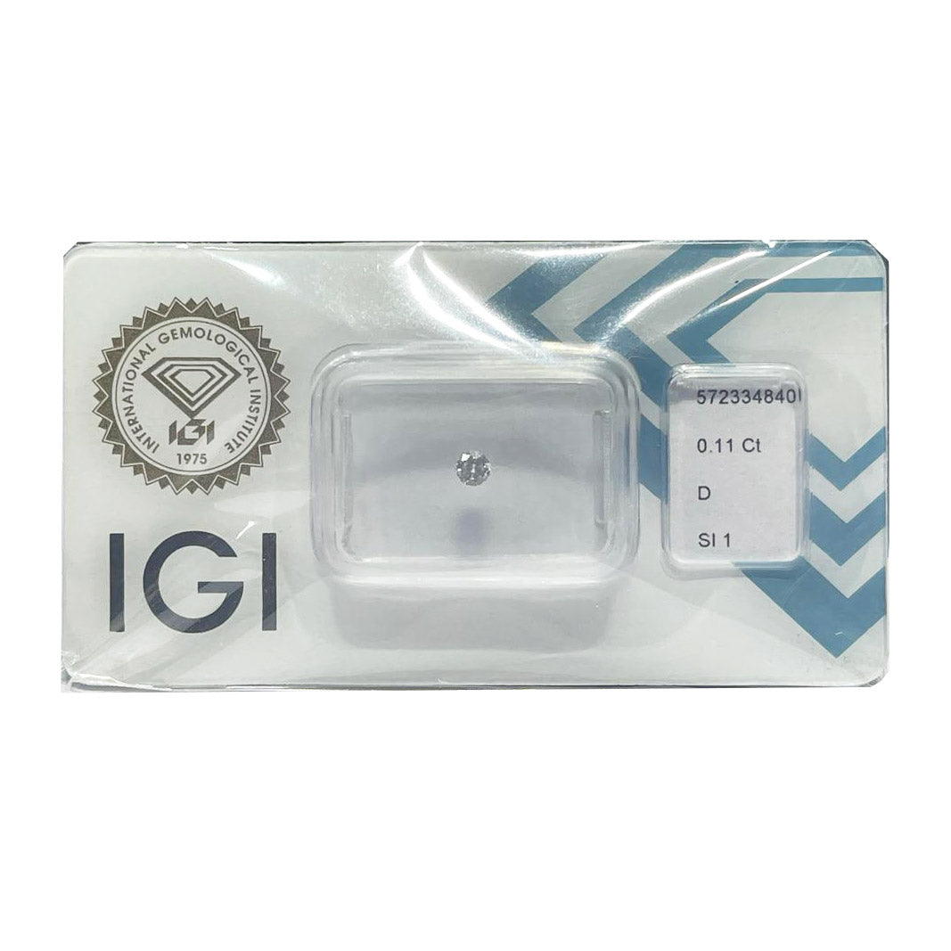 IGI diamante in blister certificato taglio brillante 0,11ct colore D purezza SI 1
