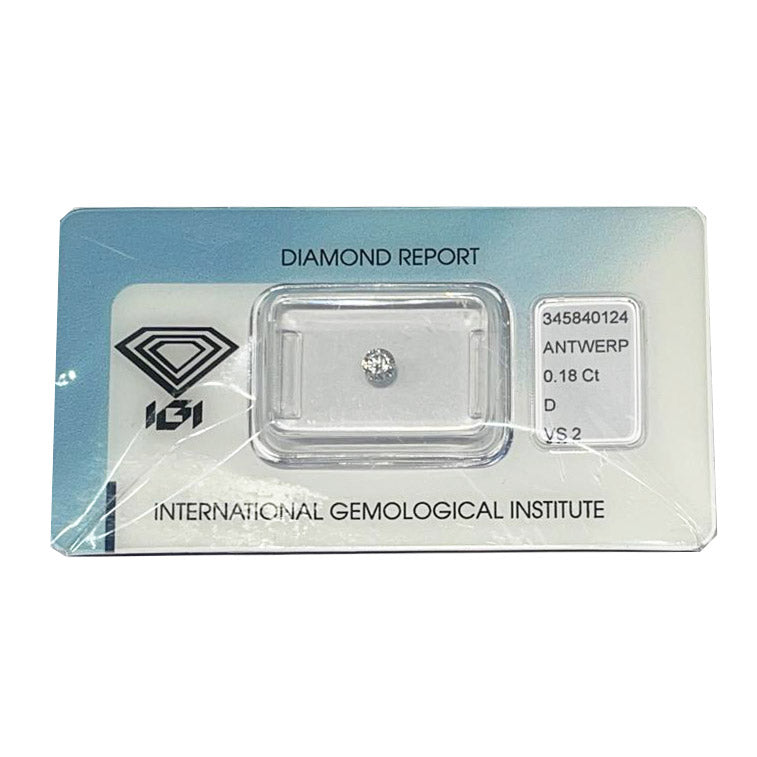IGI 钻石水泡证书明亮切割 0.18ct 颜色 D 纯度 VS 2