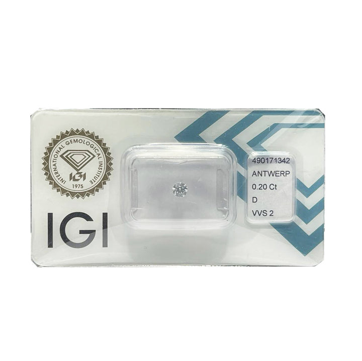 IGI 钻石水泡证书闪亮切割 0.20ct 颜色 D 纯度 VVS 2