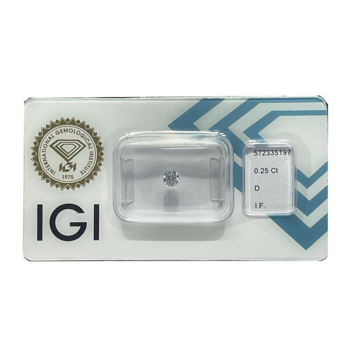 IGI 钻石水泡证书亮丽切割 0.25ct 颜色 D 纯度 IF