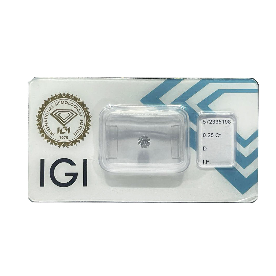 IGI 钻石水泡证书亮丽切割 0.25ct 颜色 D 纯度 IF