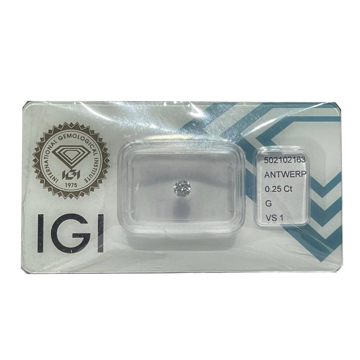 IGI 钻石水泡证书亮丽切割 0.25ct 颜色 G 纯度 VS 1