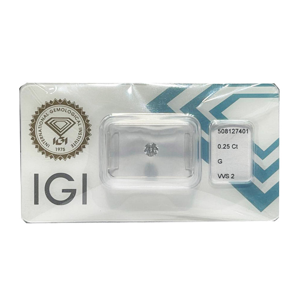 IGI 钻石水泡证书闪亮切割 0.25ct 颜色 G 纯度 VVS 2