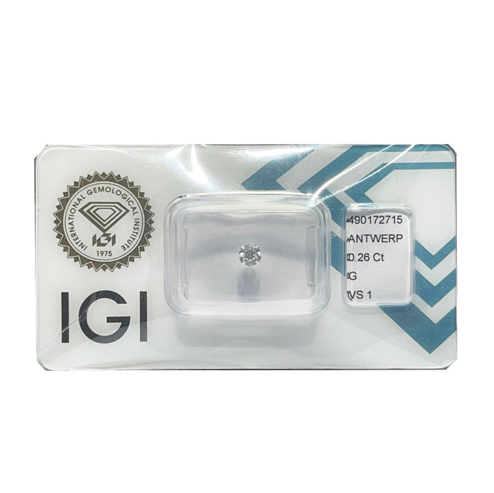IGI diamante blister certificado brilhante corte 0,26ct cor G pureza VS 1