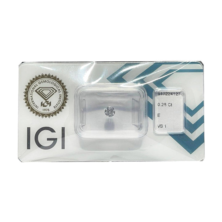 IGI 钻石水泡证书明亮切割 0.28ct 颜色 E 纯度 VS 1