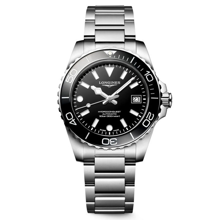 Longines Hydroconquest 39 mm czarny automatyczny stalowy zegarek L3.779.4.56.6