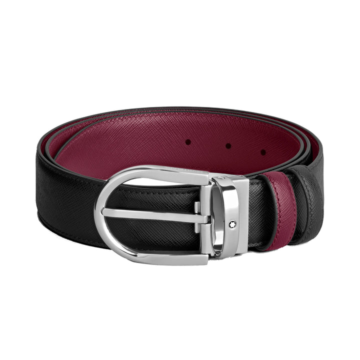 Montblanc reversible belt 35 mm black leather/cassis with horse iron buckle 199638
