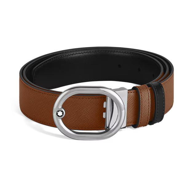 Montblanc L'Ovale reversible belt 35 mm in fawn blue/black leather 221024