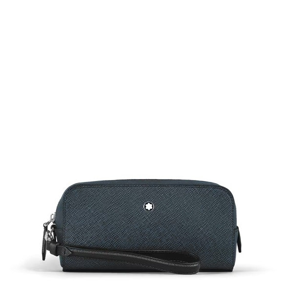 Montblanc small toiletry bag Sartorial blue tweed leather 221696