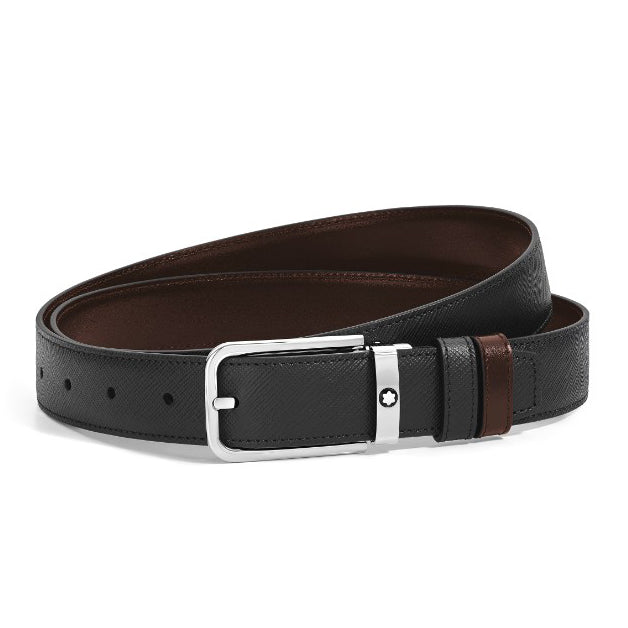 Cinto reversível Montblanc 30 mm preto/ébano fivela retangular em couro Sartorial 223413