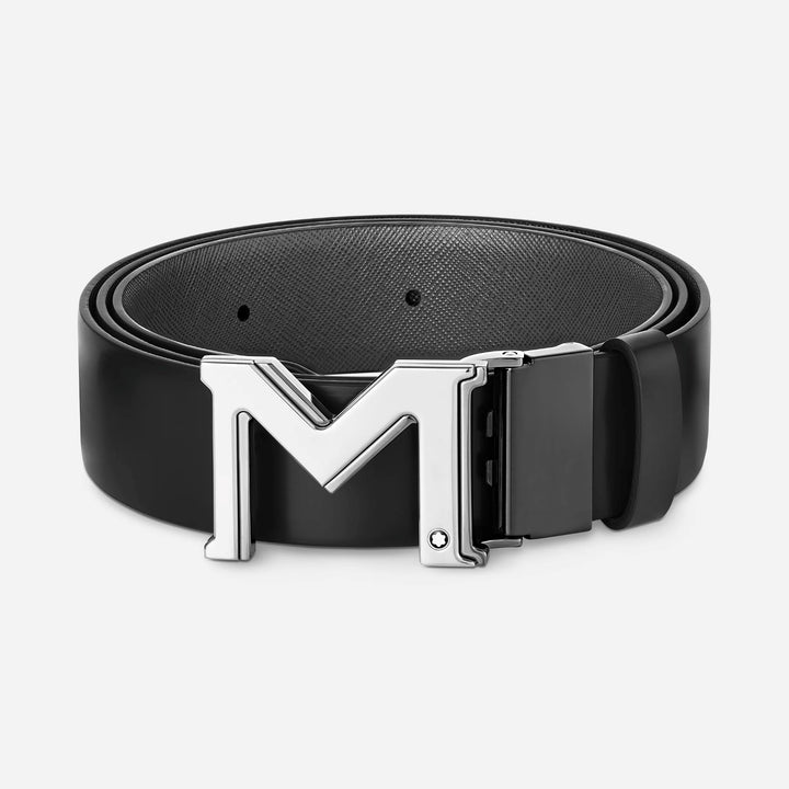 Montblanc cintura reversibile nera/grigia 35mm fibbia M 131178