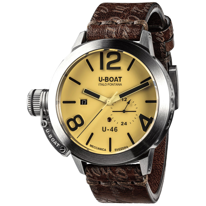 Klasyczny zegarek U-BOAT U-46 46mm beżowy automatyczny ze stali 4647