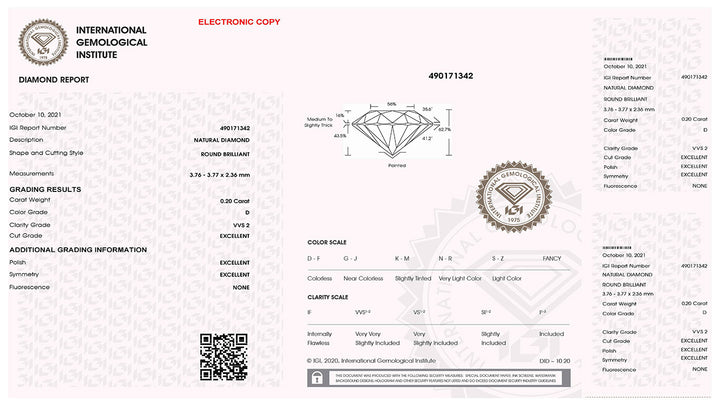 IGI diamante in blister certificato taglio brillante 0,20ct colore D purezza VVS 2