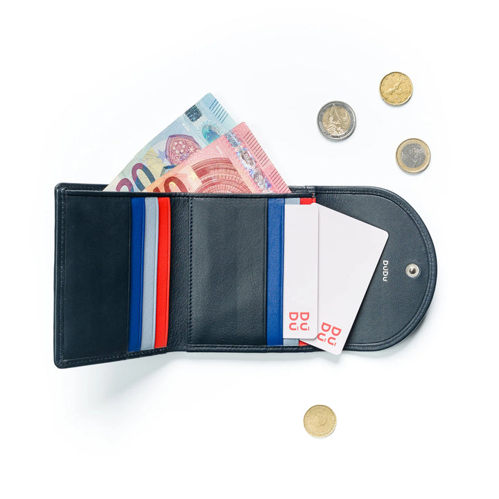 Malá dámská peněženka DUDU z měkké pravé kůže, kapsičky na karty, držák na bankovky, zadní zip na mince, RFID peněženky se zapínáním na barevný knoflík