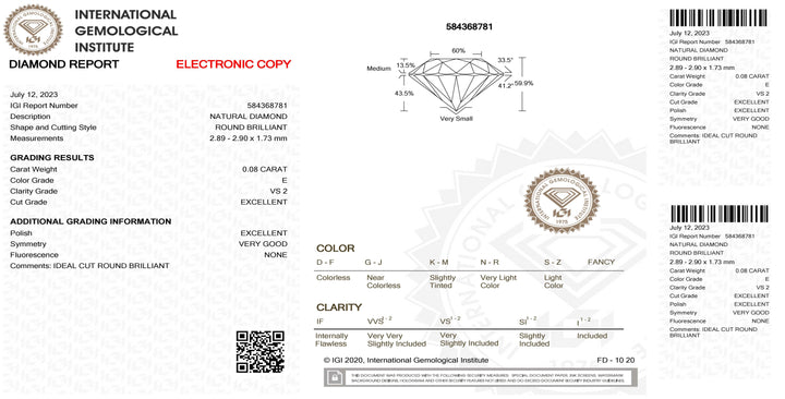 IGI diamante in blister certificato taglio brillante 0,08ct colore E purezza VS 1 - Capodagli 1937