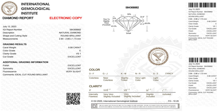 IGI diamante in blister certificato taglio brillante 0,08ct colore E purezza VS 1 - Capodagli 1937