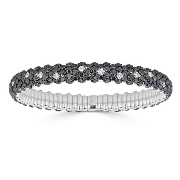 Zydo domed elastic bracelet with white and black diamonds white gold 60367