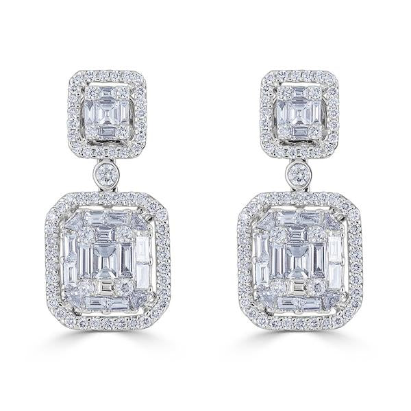 Zydo grow mosaic earrings with round cut diamonds and emerald illusion-set in white gold 59419