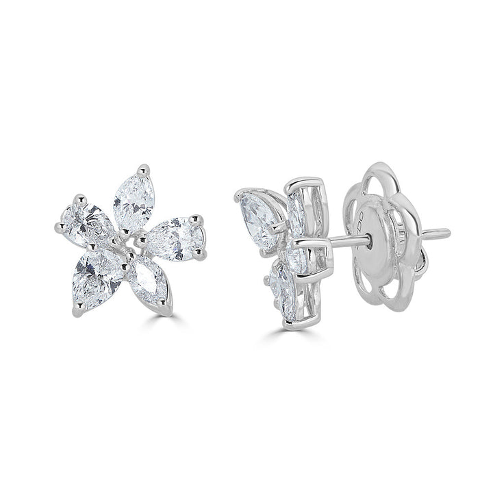 Zydo flower-shaped stud earrings with fancy cut diamonds in white gold 59458