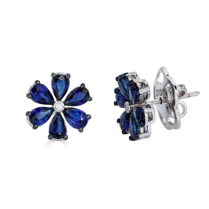 Zydo flower-shaped earrings with colored precious stones and diamonds white gold blue sapphire 62224