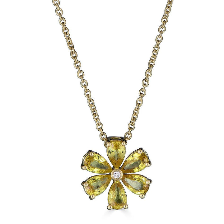 Zydo Flower Pendant with Colorful Gemstones and Diamonds Yellow Gold Yellow Sapphire 62040