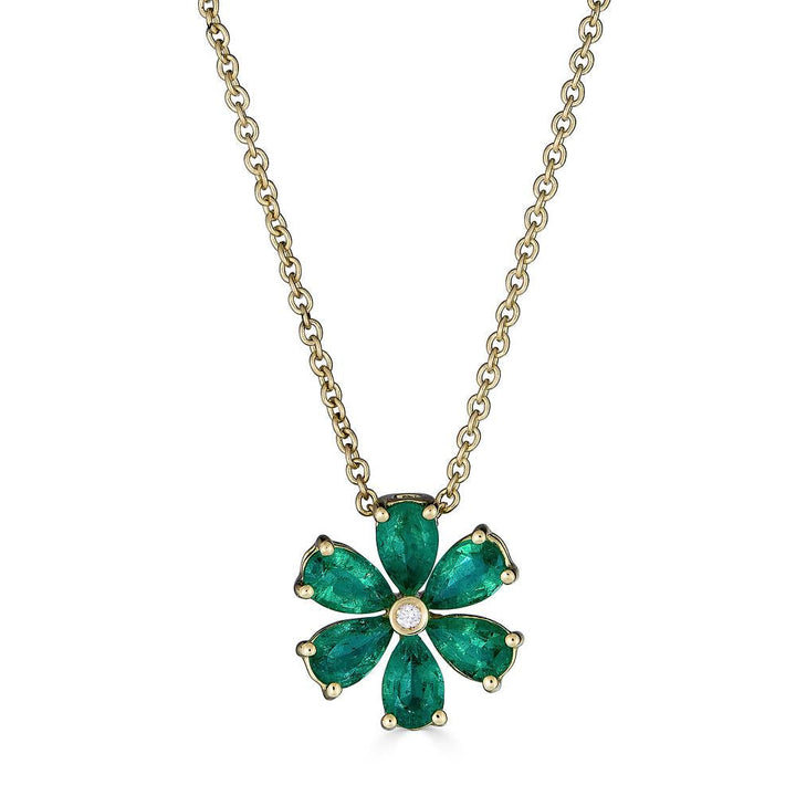 Zydo flower-shaped pendant with colored precious stones and diamonds in emerald yellow gold 62041