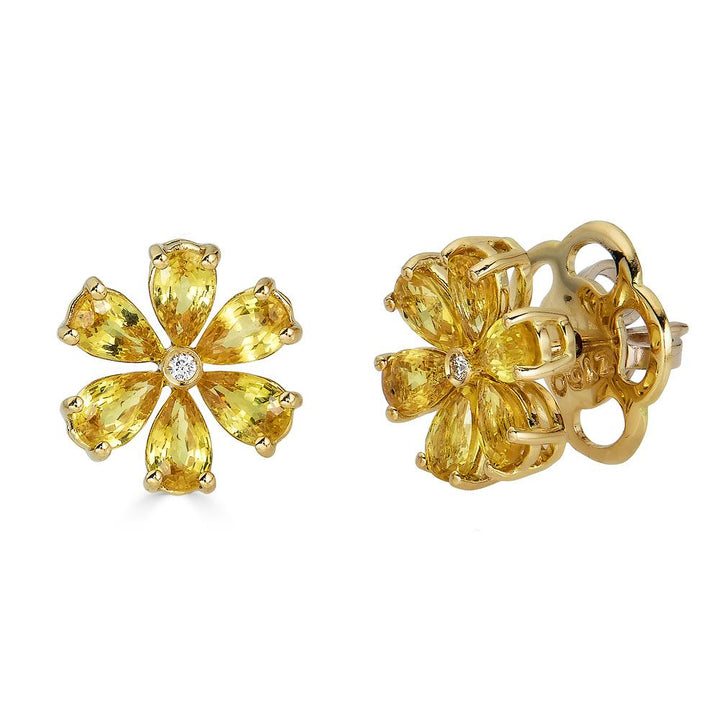 Zydo flower-shaped earrings with colored precious stones and diamonds yellow gold yellow sapphire 62174