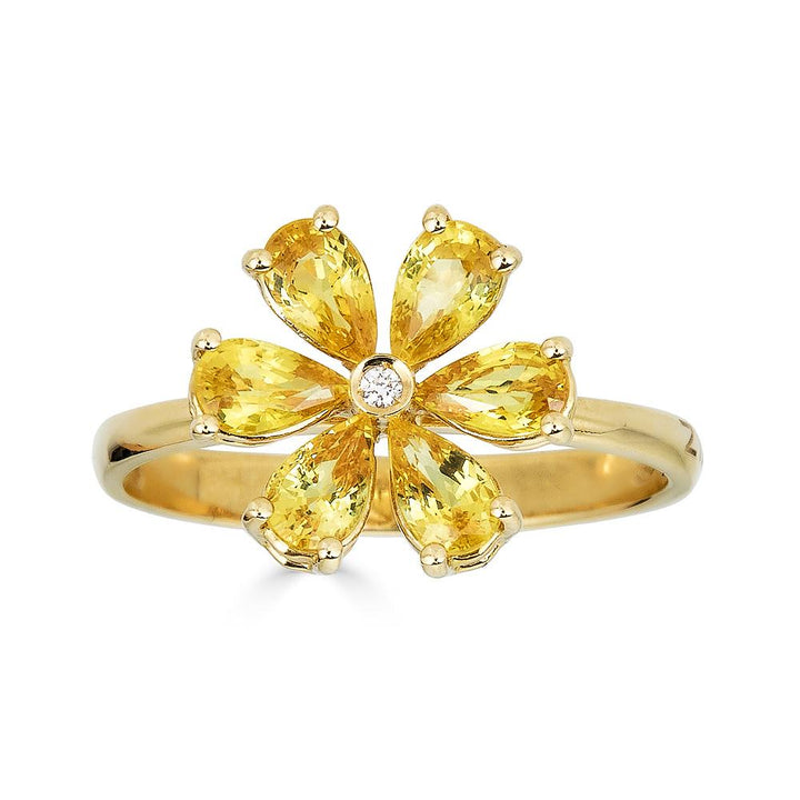 Zydo ring with diamond flower and yellow gold colored precious stones 62220